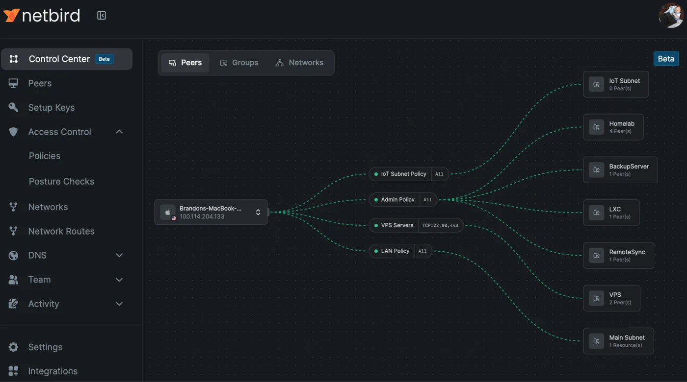 NetBird application interface
